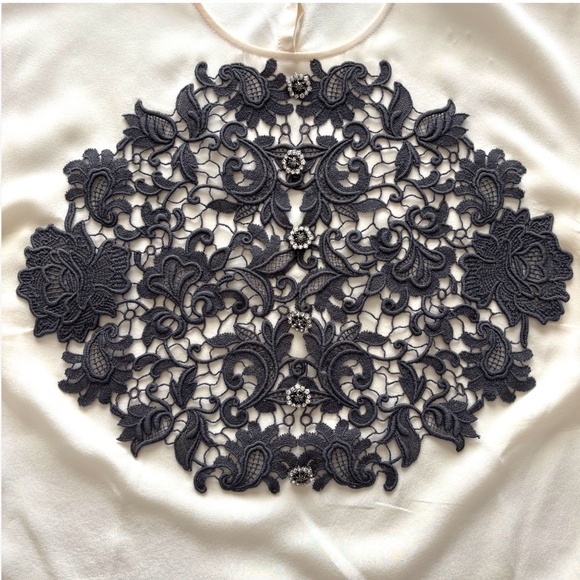 DOLCE & GABBANA Silk Black Lace Appliqué Crystal Embellished Cap Sleeve Blouse - Picture 14 of 17